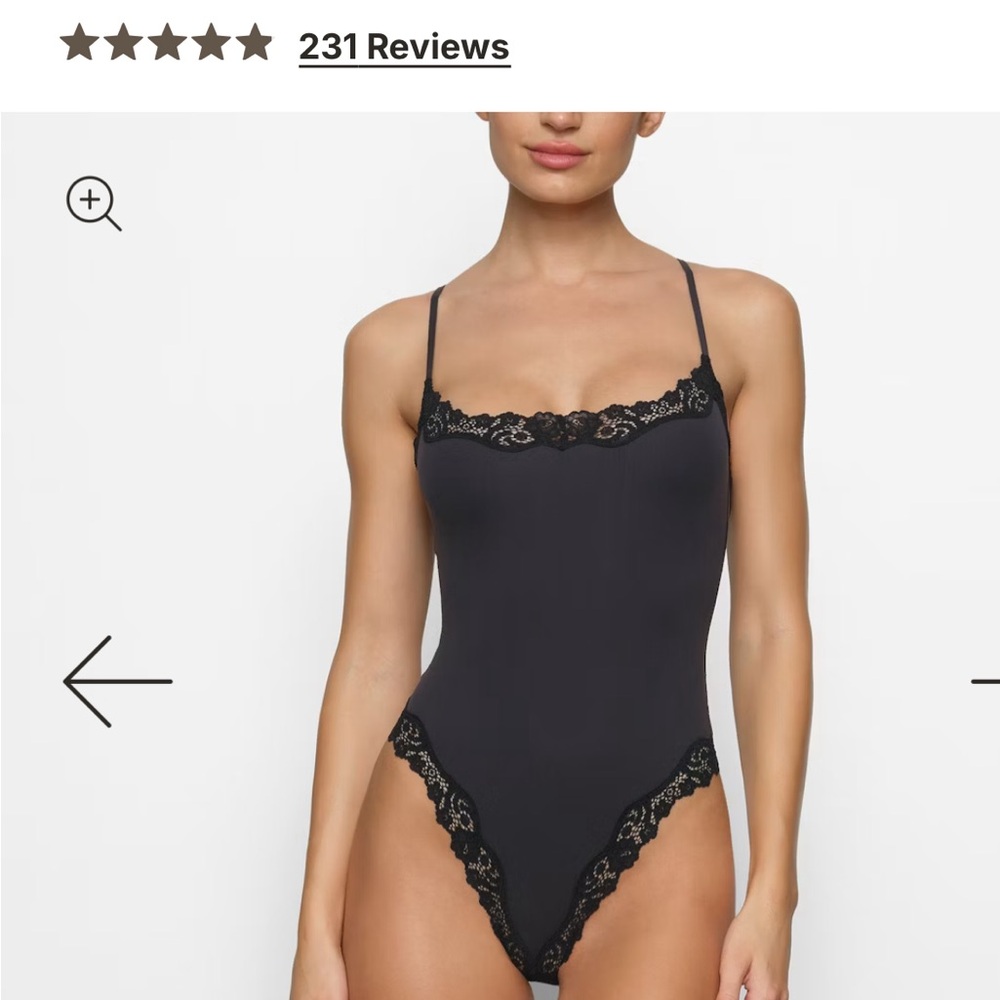 SKIMS Black Lace-Trim Stretch Bodysuit